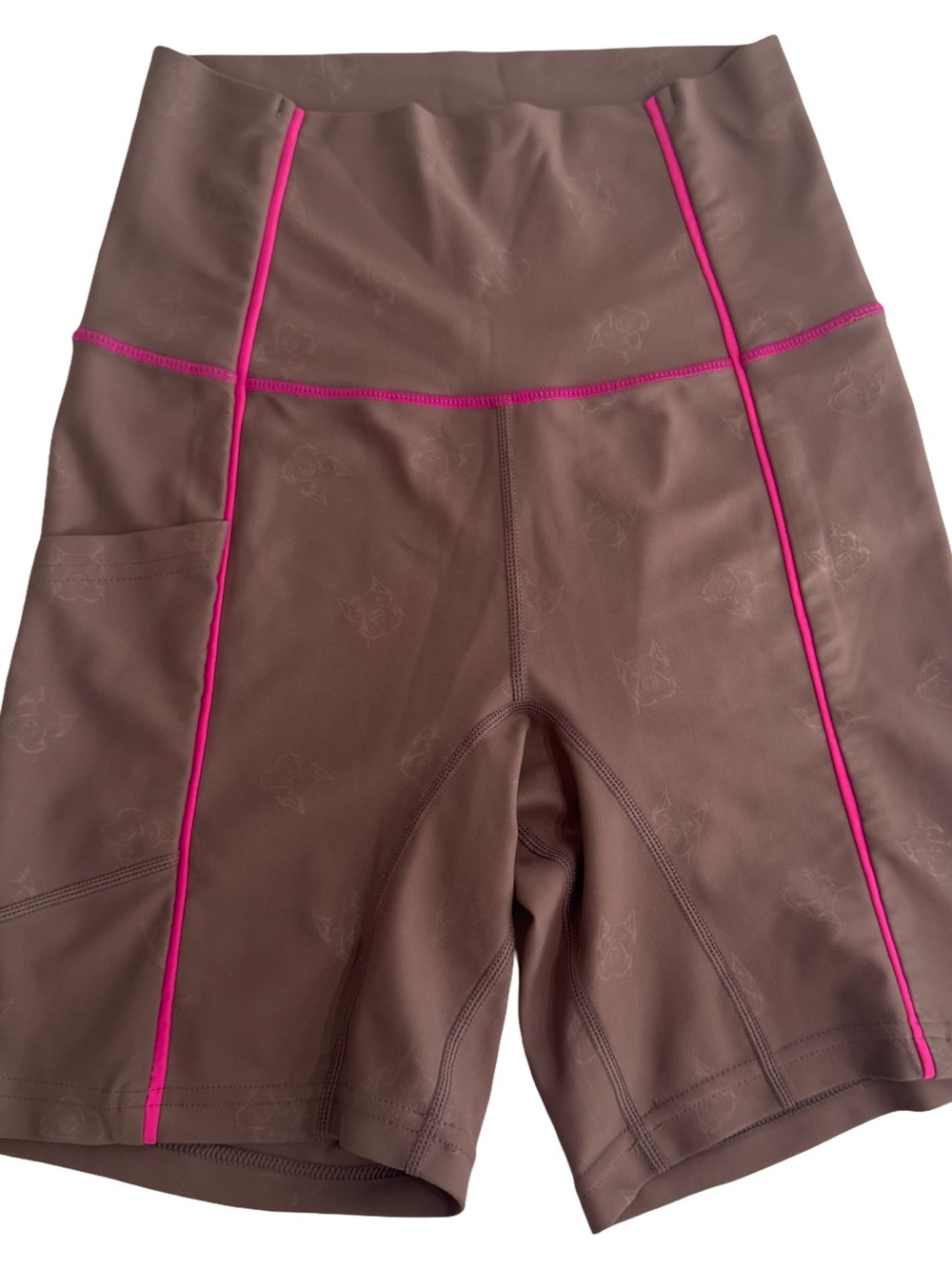 High-Rise Brown Bike Shorts with Pink Piping